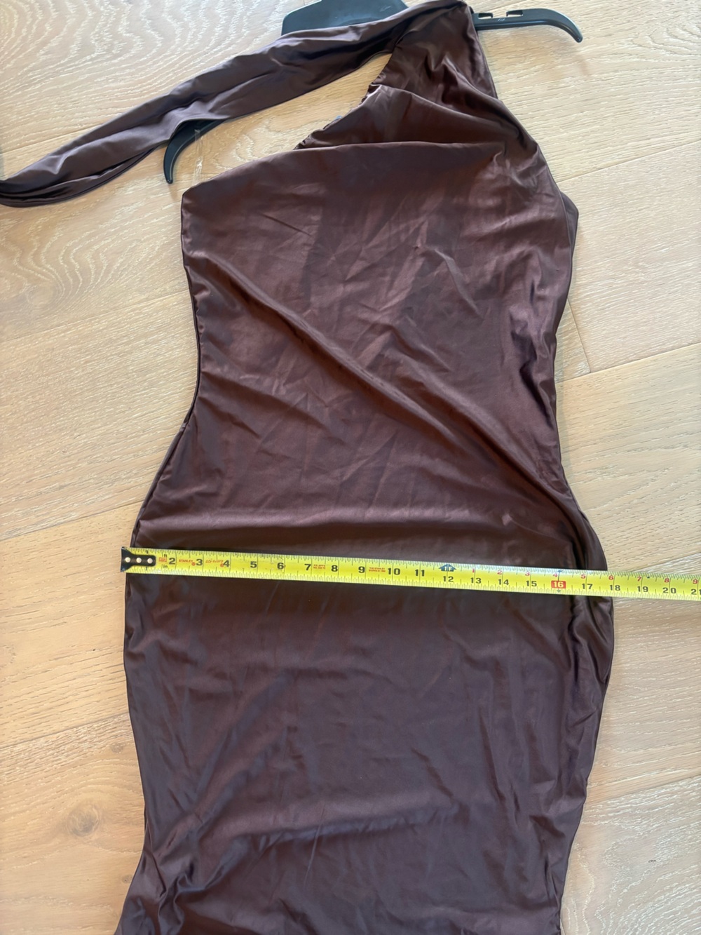 Oh Polly Shaya Asymmetric Scarf Detail Midaxi Dress US 10 NWT Chocolate Brown - Picture 11 of 13